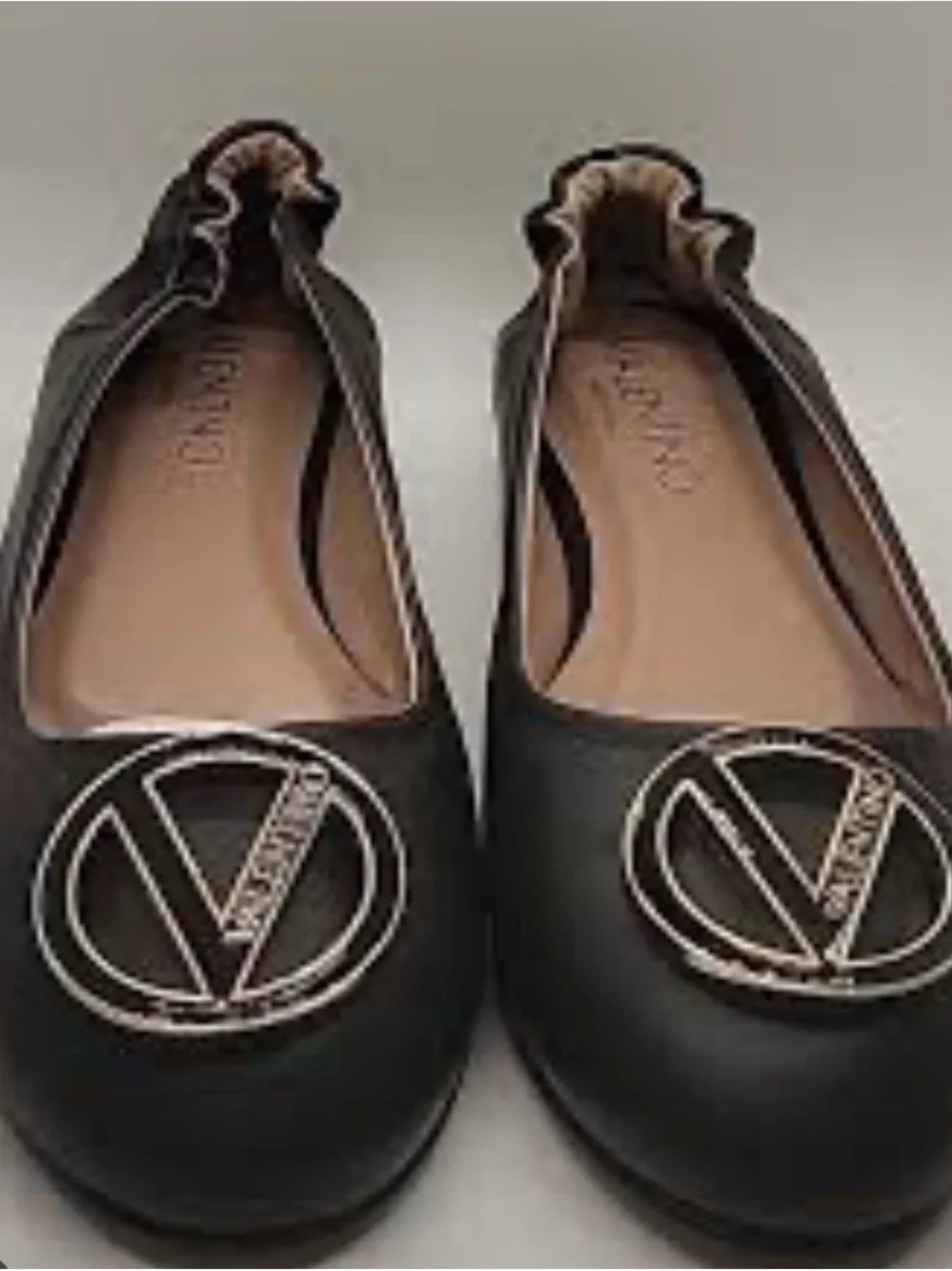 Valentino Black Leather Logo Ballet Flats - Picture 1 of 4